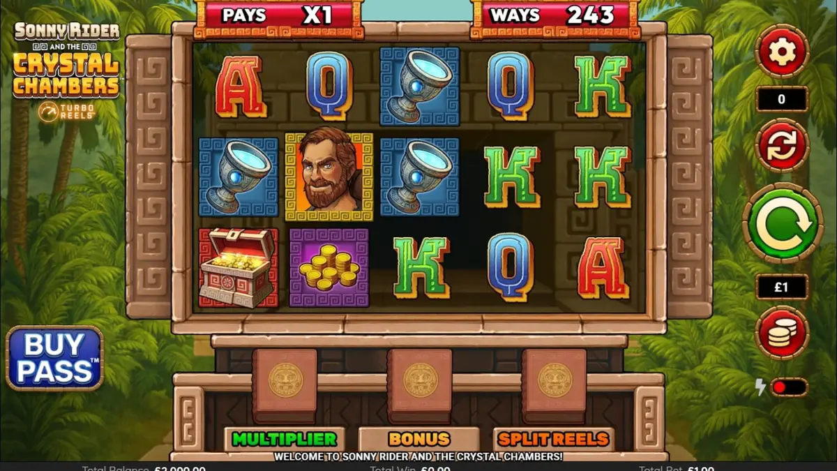 Pemandangan hutan Aztec dalam slot Sonny Rider & The Crystal Chambers