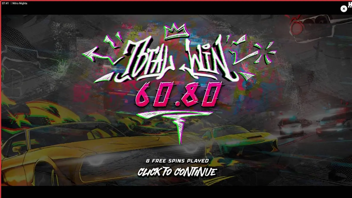 Tampilan layar slot Nitro Nights dengan tema balap liar neon